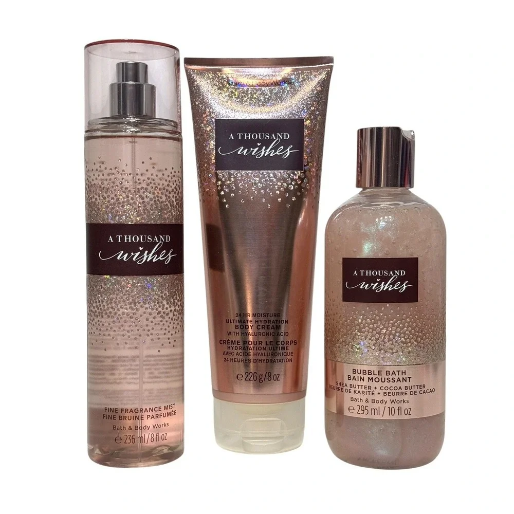 Bath & Body Works A Thousand Wishes Set Mist Body Cream Bubble Bath 3pc Bundle
